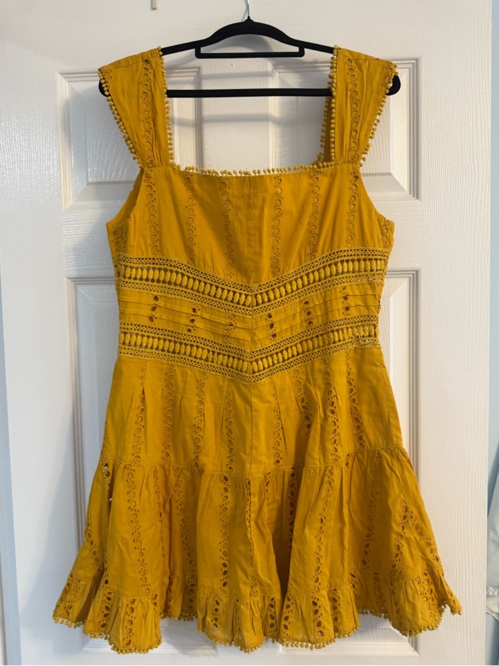 Women’s Rahi Mustard Yellow Eyelet Sundress with Button Front - Picture 2 of 2